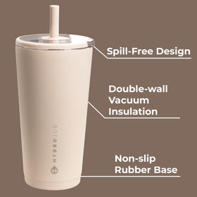 HydroJug Everyday Tumbler Dune, lid close-up, soft-touch design for easy sipping.