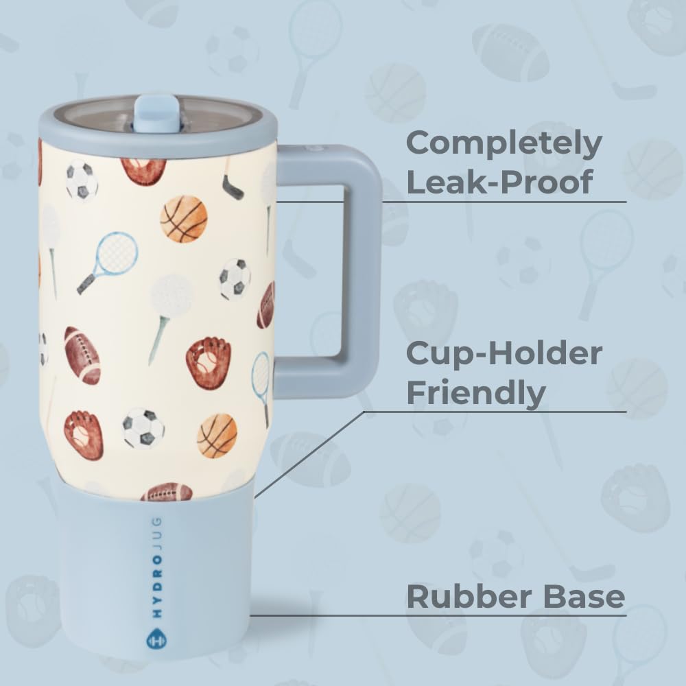 HydroJug Kids with soft-handle design offers easy transport for school and sports.