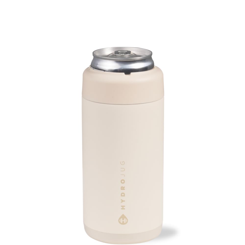 HydroJug Slim Can Cooler in cream with a sleek exterior for on-the-go cooling