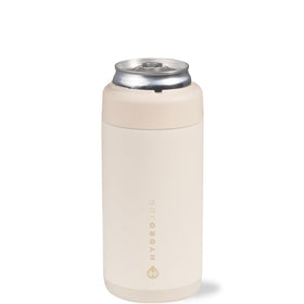 HydroJug Slim Can Cooler in cream with a sleek exterior for on-the-go cooling