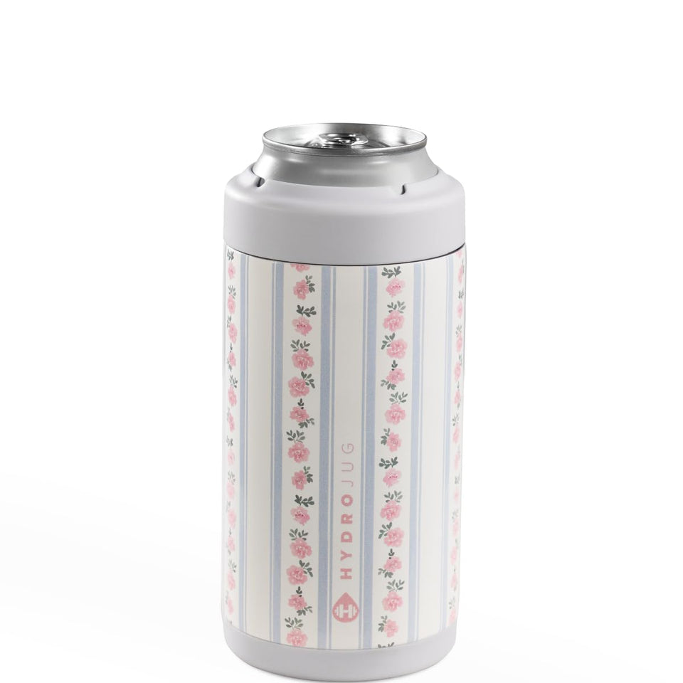 HydroJug Slim Can Cooler with insulated stainless body for long-lasting cold drinks.