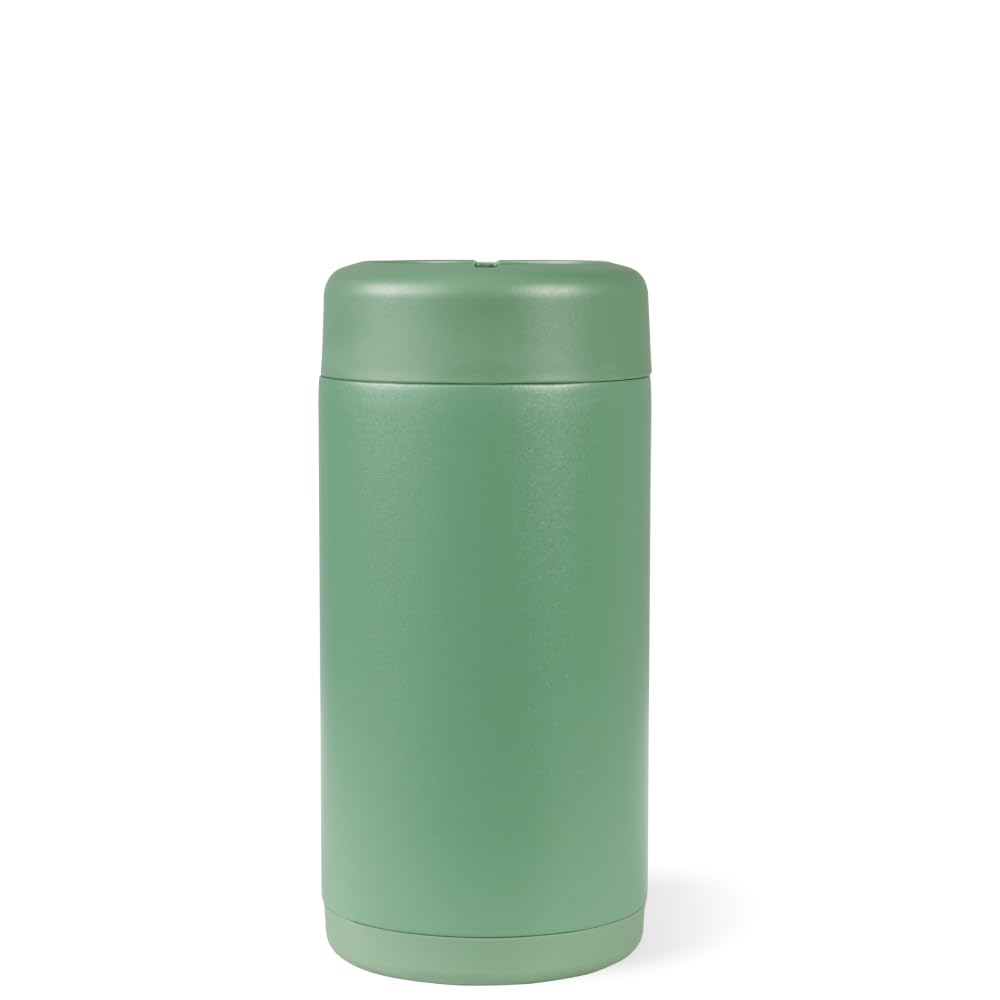 HydroJug Slim Can Cooler with non-slip base stabilizes drinks on surfaces.