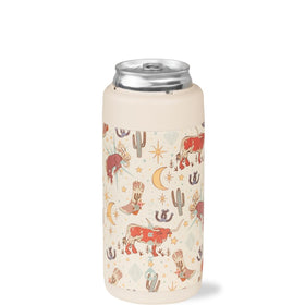 HydroJug Slim Can Cooler in stainless steel keeps 12 oz cans cold and condensation-free.