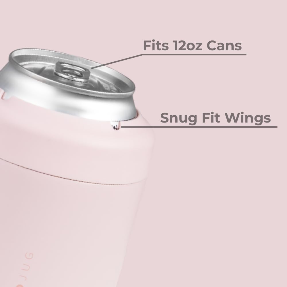 HydroJug Standard Can Cooler held in hand on pink sand for on-the-go use