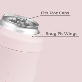 HydroJug Standard Can Cooler held in hand on pink sand for on-the-go use