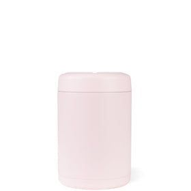 HydroJug Can Cooler with lid closed in pink sand ideal for spill-free travel