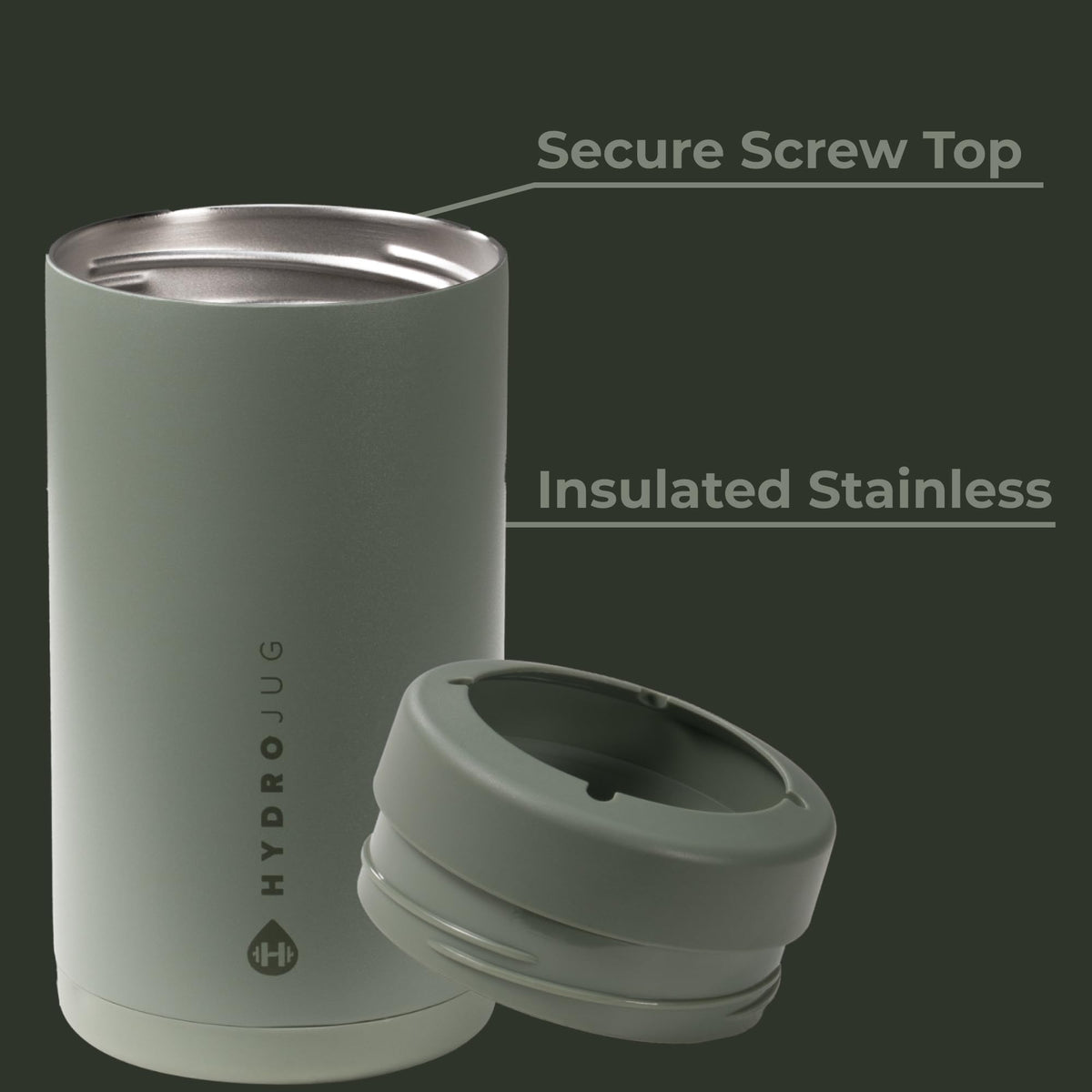 HydroJug secure screw-top lid prevents spills during travel and outdoor events.