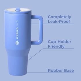 HydroJug Traveler flip straw and ambidextrous lid for convenient sipping.