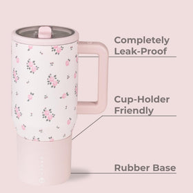 HydroJug Traveler flip straw lid shown in action, preventing spills in bags.