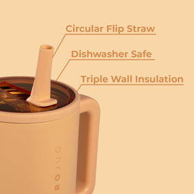 Circular flip straw on HydroJug Traveler enabling smooth, spill-free sipping.