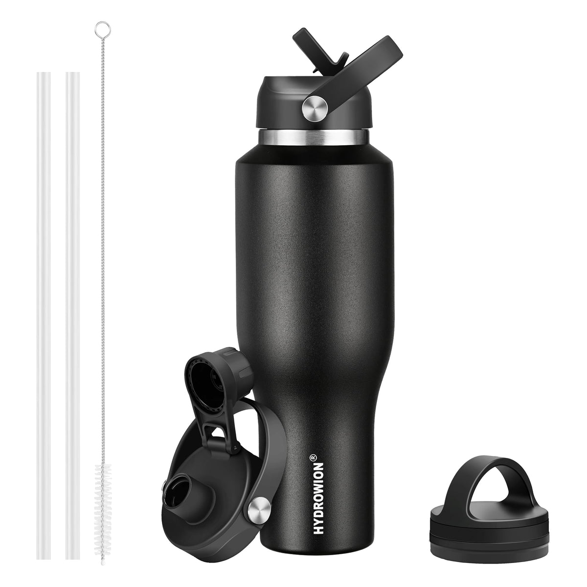 HYDROWION 40oz bottle with slim design fits standard cup holders for easy travel.