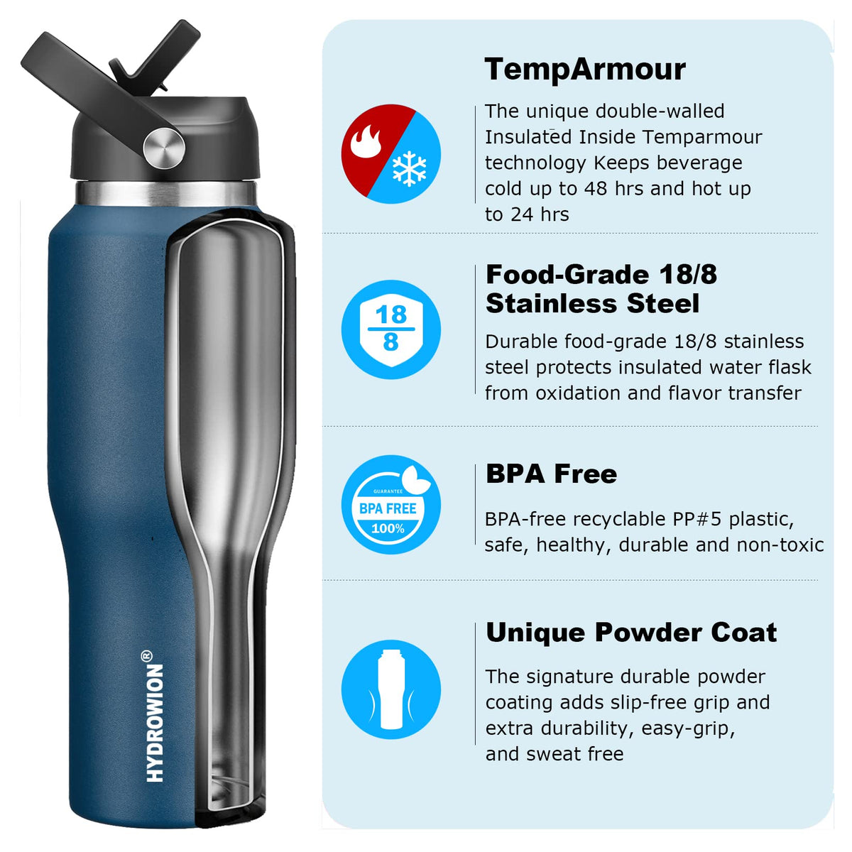 HYDROWION bottle fits in cupholders for compact travel hydration.