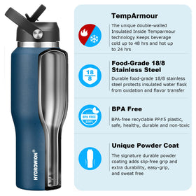 HYDROWION bottle fits in cupholders for compact travel hydration.