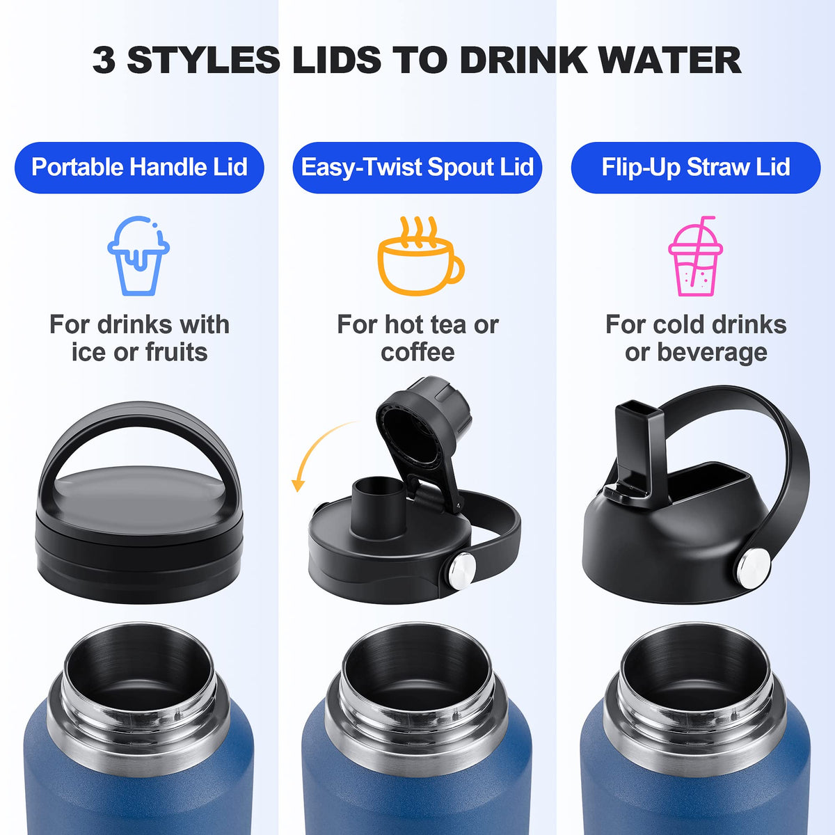 HYDROWION straw lid includes dust cover to keep spout clean.