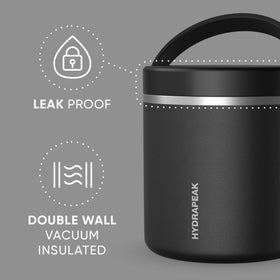 Hydrapeak 25oz wide-mouth lid open for easy access to lunch ingredients
