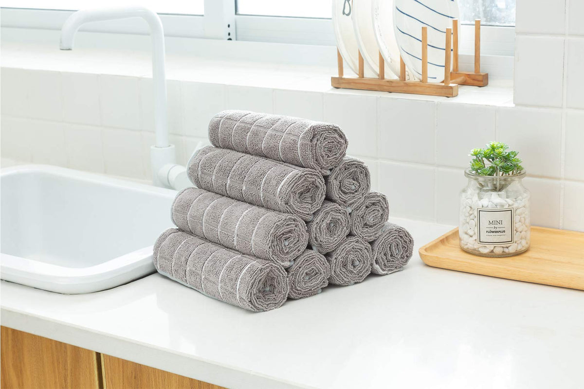 HYER KITCHEN absorbent towels soak spills rapidly with minimal lint.
