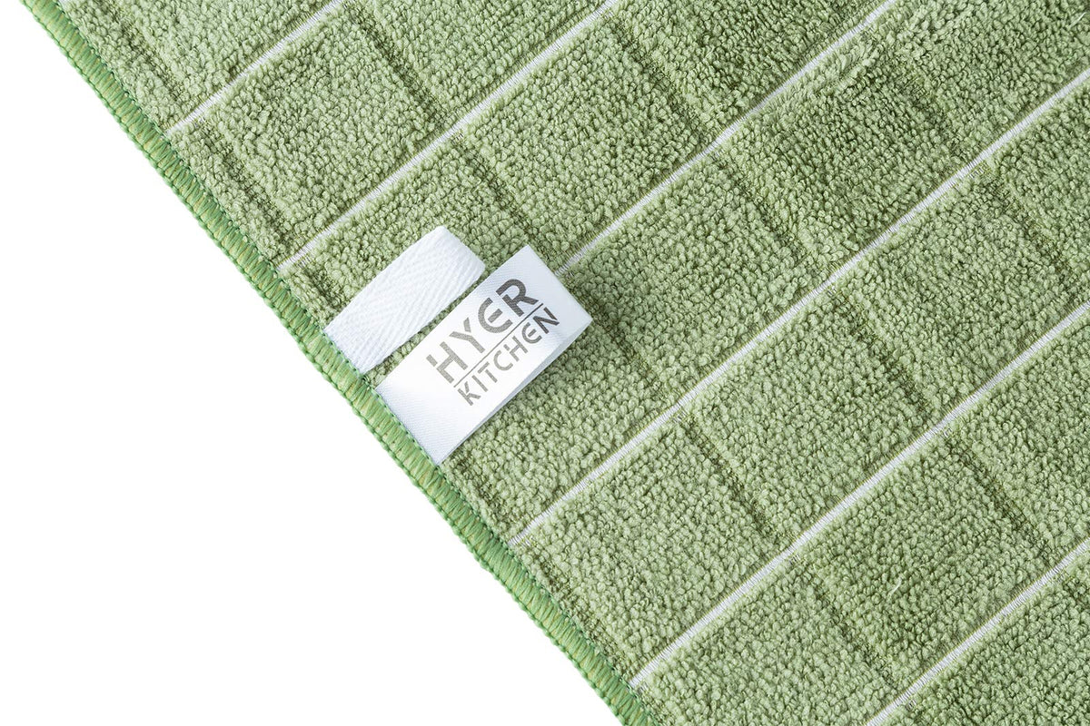 HYER KITCHEN absorbent microfiber towels help with quick spill cleanup