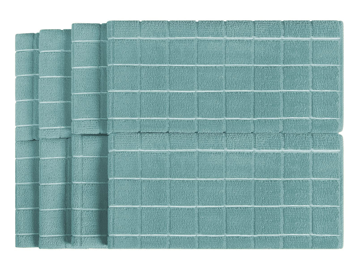 HYER KITCHEN dish towels soft lake blue 8-pack close-up, plush and gentle on dishes.