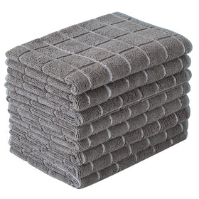 HYER KITCHEN microfiber dish towels in lattice gray for quick absorption and lint-free drying.