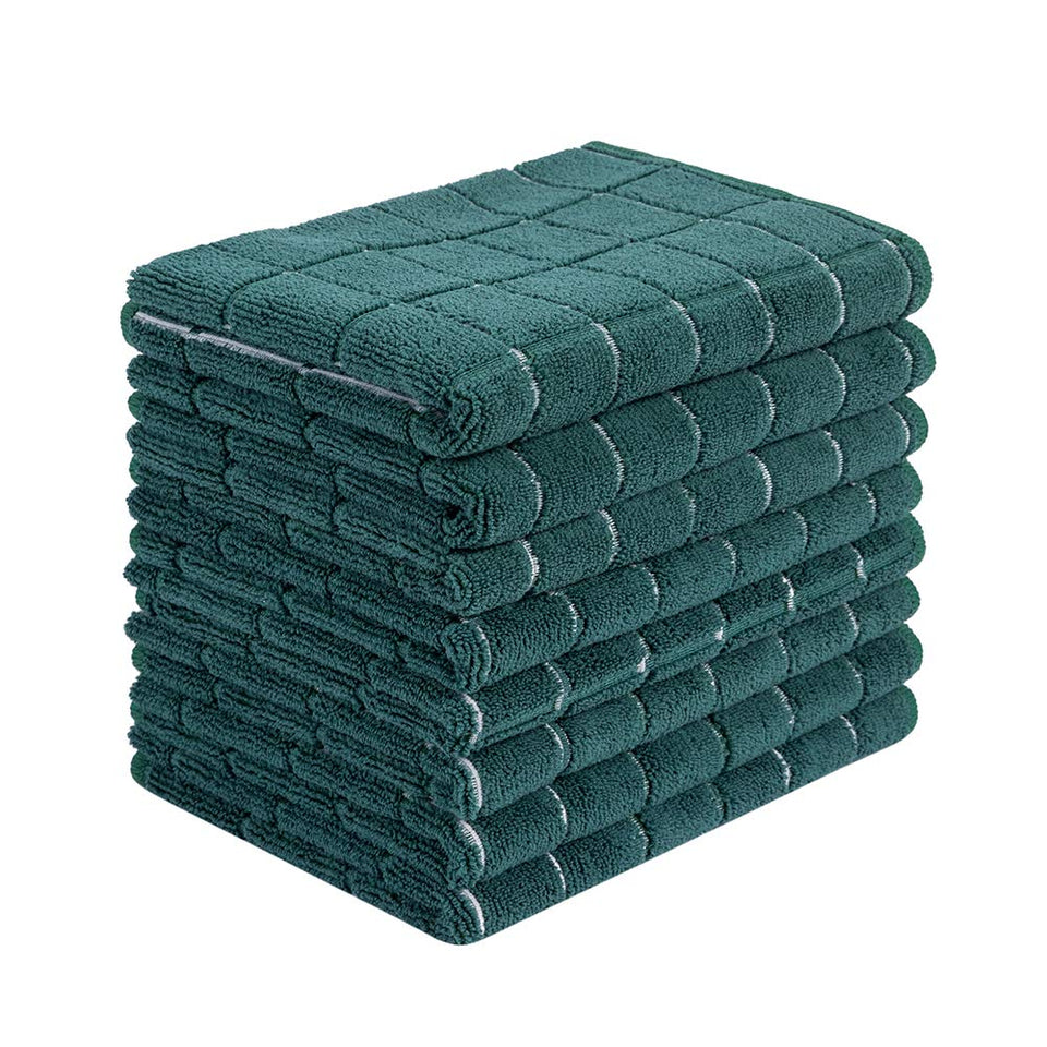 HYER KITCHEN microfiber dish towels eight-pack lattice green, highly absorbent and reusable.