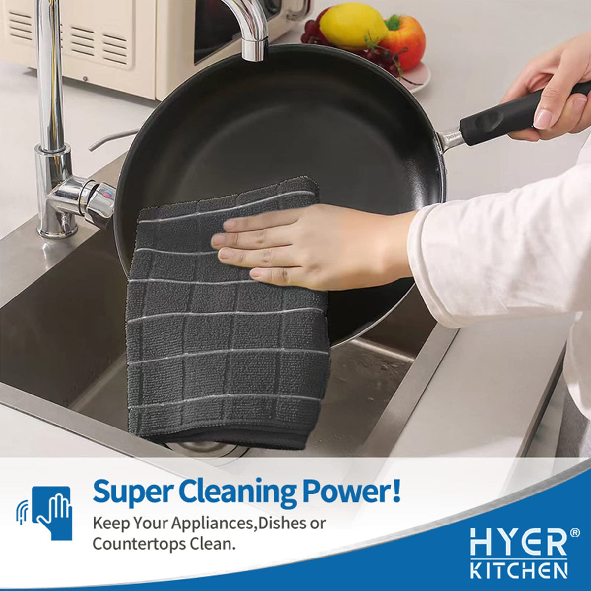 HYER KITCHEN towel absorbs up to six times its weight for quick drying