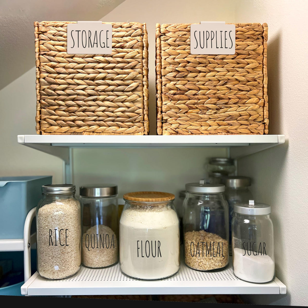 Pantry organization with Hygge & Sage clip-on labels