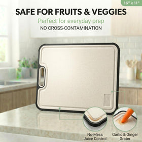 HYGIENISLIDE wheat fiber side keeps vegetables tidy during prep