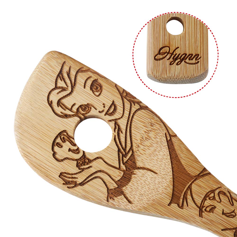 HYGNN slotted spoon in burned wood for sautéing without scratching pans.