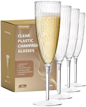 HyHousing 48-pack clear champagne flutes ready for elegant toasts and quick cleanup.