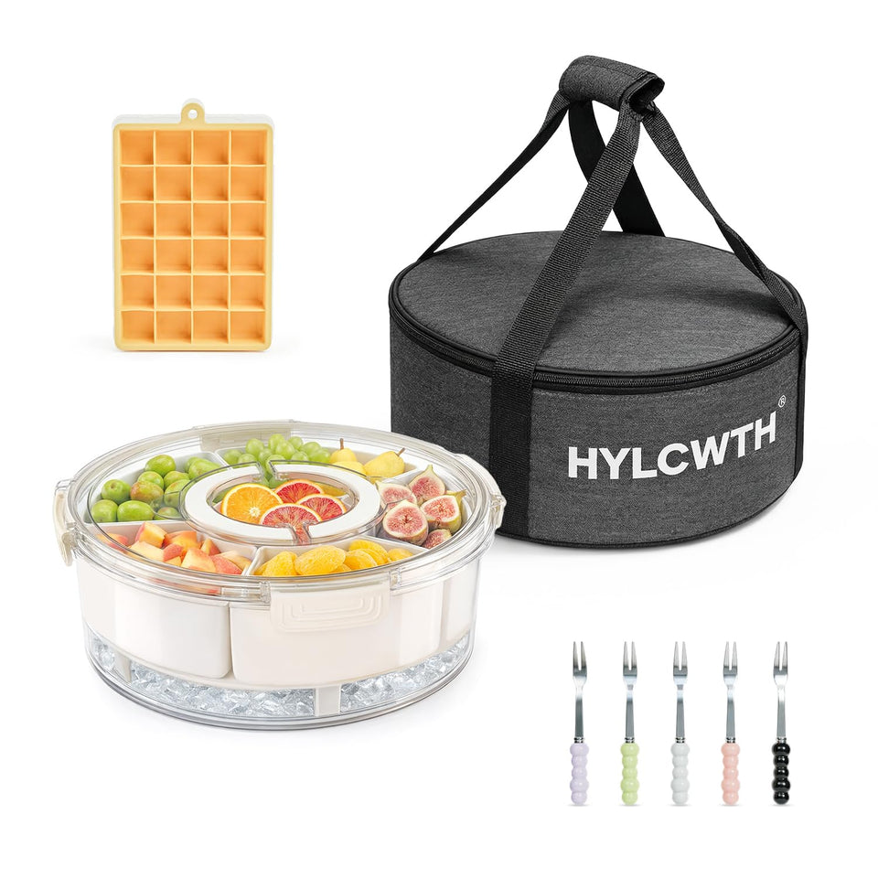 HYLCWTH divided snack tray with lid and handle, six compartments for organized snacks on the go