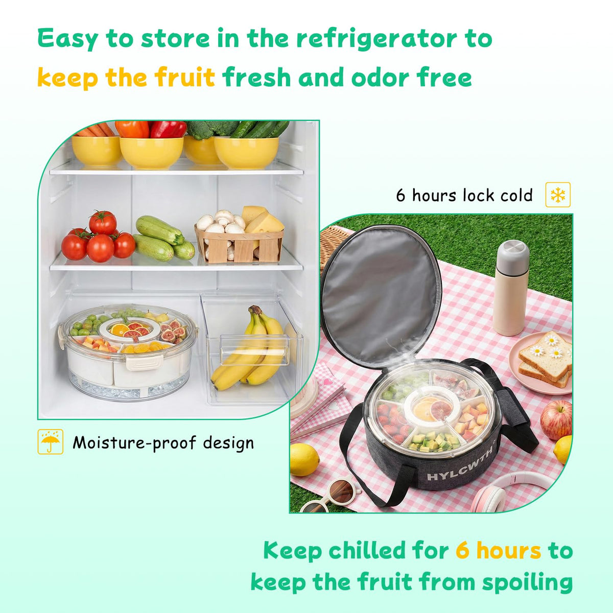 HYLCWTH six-compartment tray with removable dividers offers customizable portions for snacks and meals