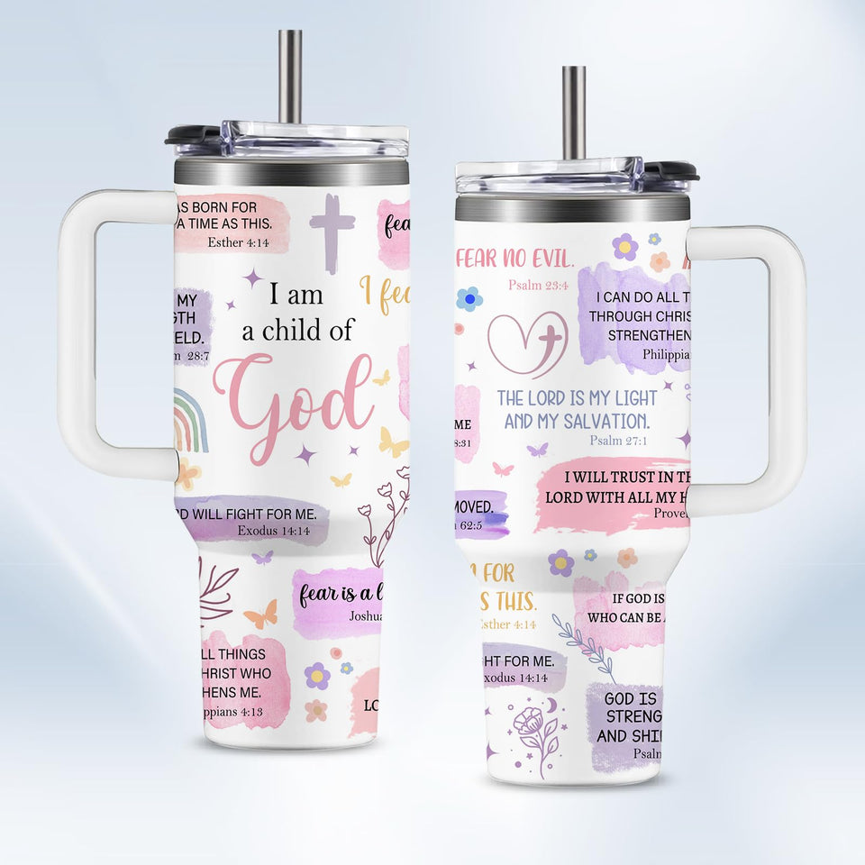 HYMONA I Am a Child of God tumbler with lid, ideal for on-the-go faith moments