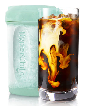 HyperChiller HC2M mint blue assembled for rapid, dilution-free iced coffee.