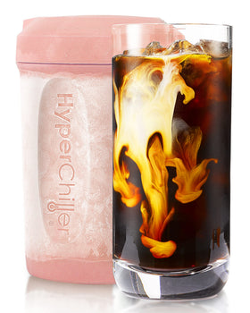 HyperChiller rose-gold unit chills hot coffee to iced coffee in minutes.