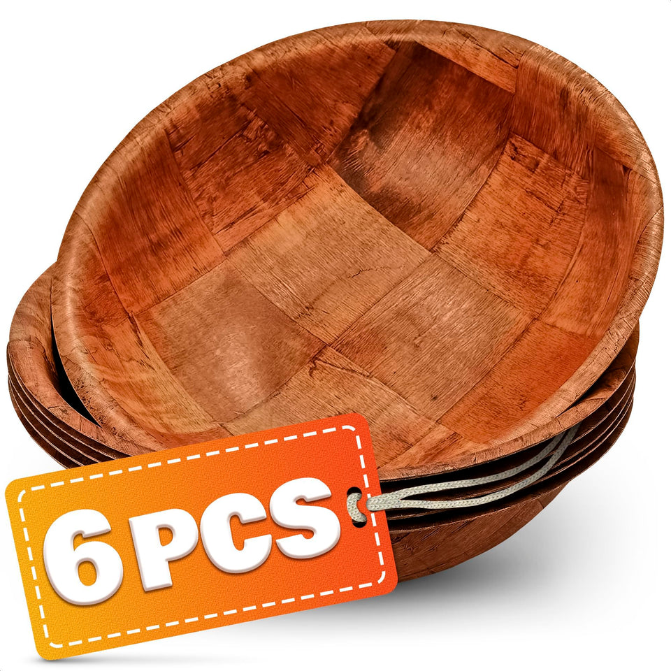 HYQO wooden salad bowl set of 6 stacked for organized serving