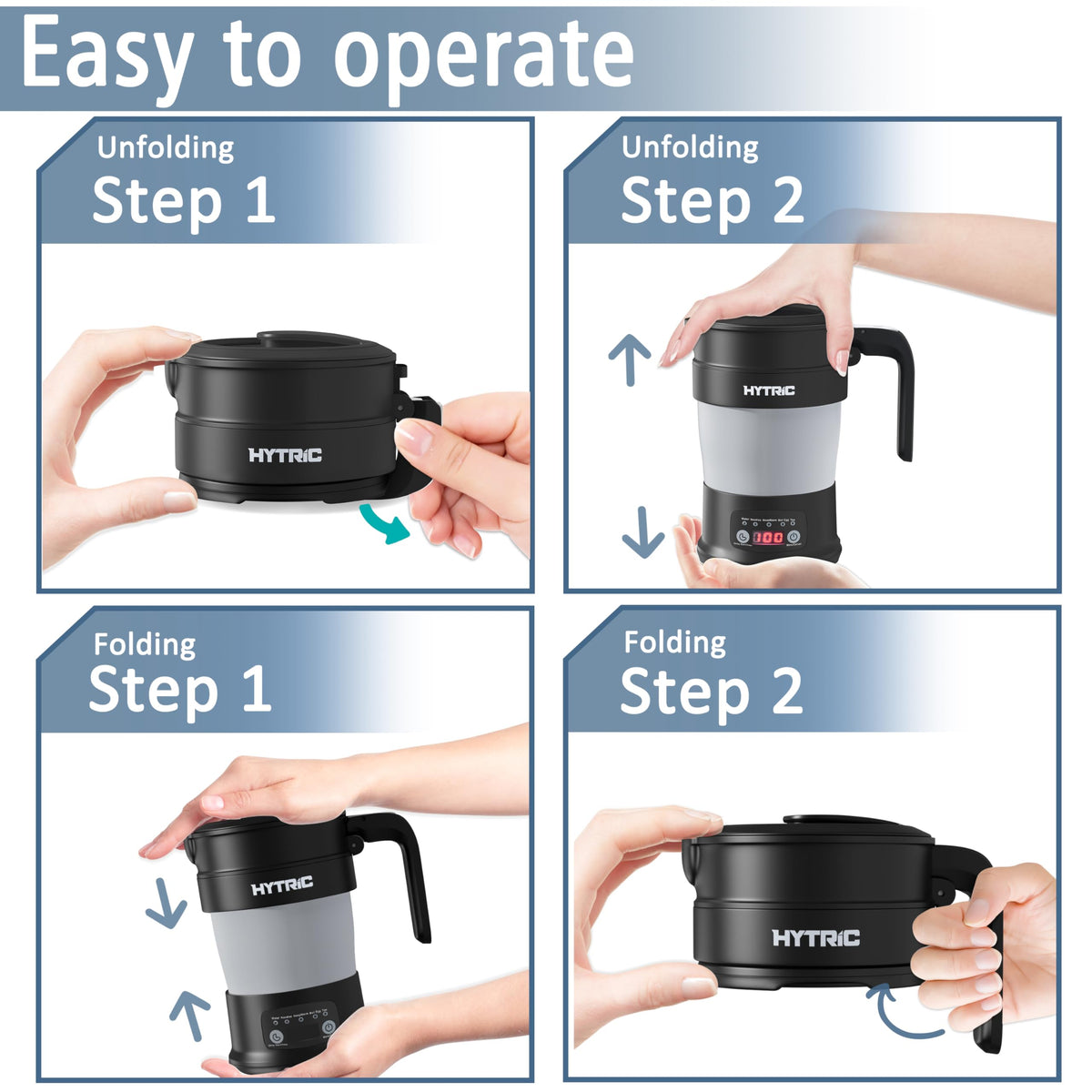HYTRIC kettle with wide 4.7 inch spout for easy filling and cleaning.