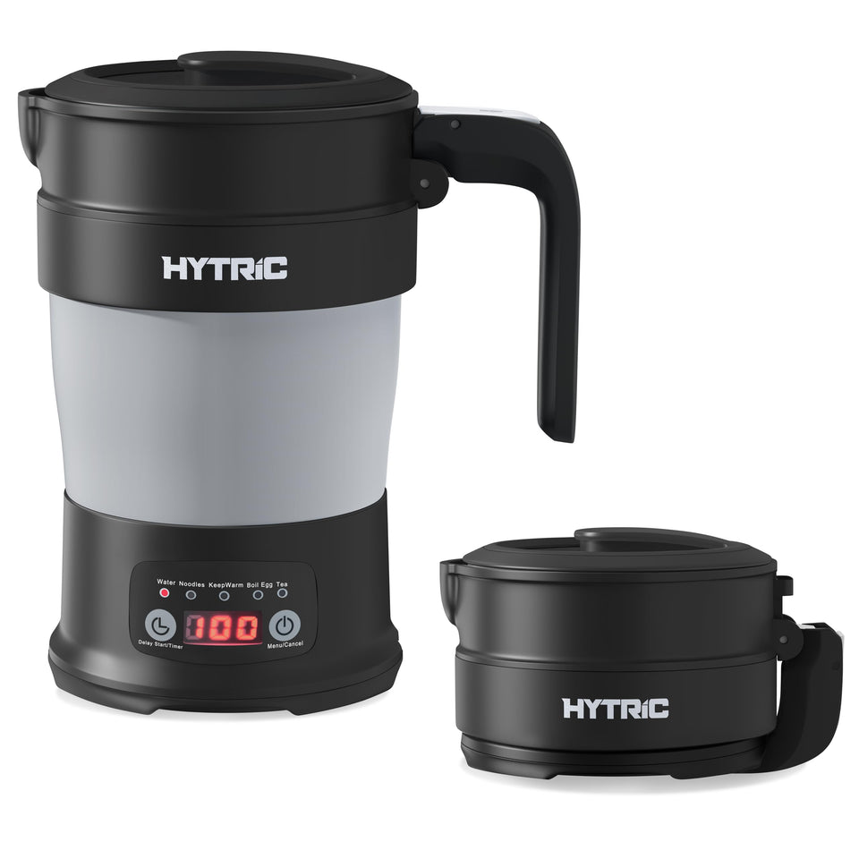 HYTRIC travel kettle folded compactly for backpacking, saving space on trips.