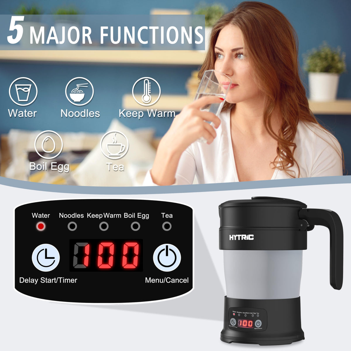 HYTRIC travel kettle unfolded size ready for dorm or hotel use with quick boiling.