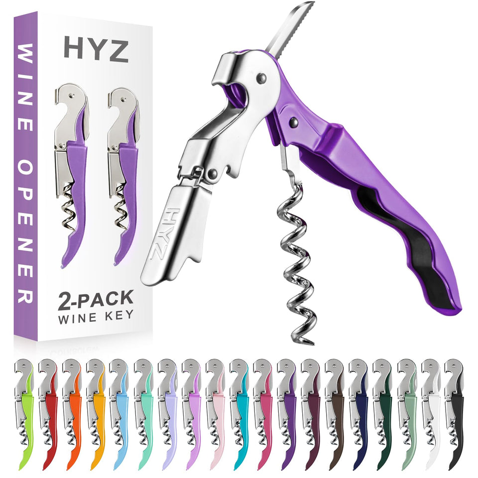 HYZ 2-pack wine opener in dark purple for fast cork removal at service.
