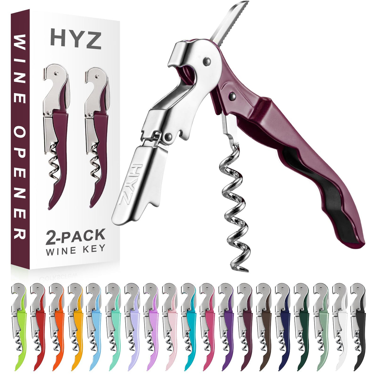 HYZ 2-Pack wine opener with double hinge for effortless cork removal at tables
