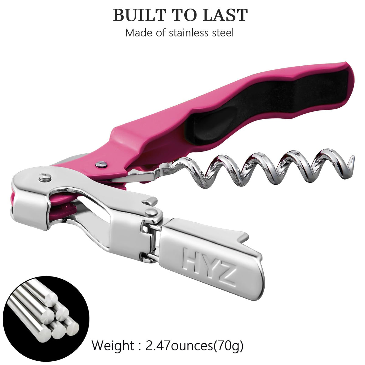 HYZ stainless steel corkscrew with durable worm for older corks.