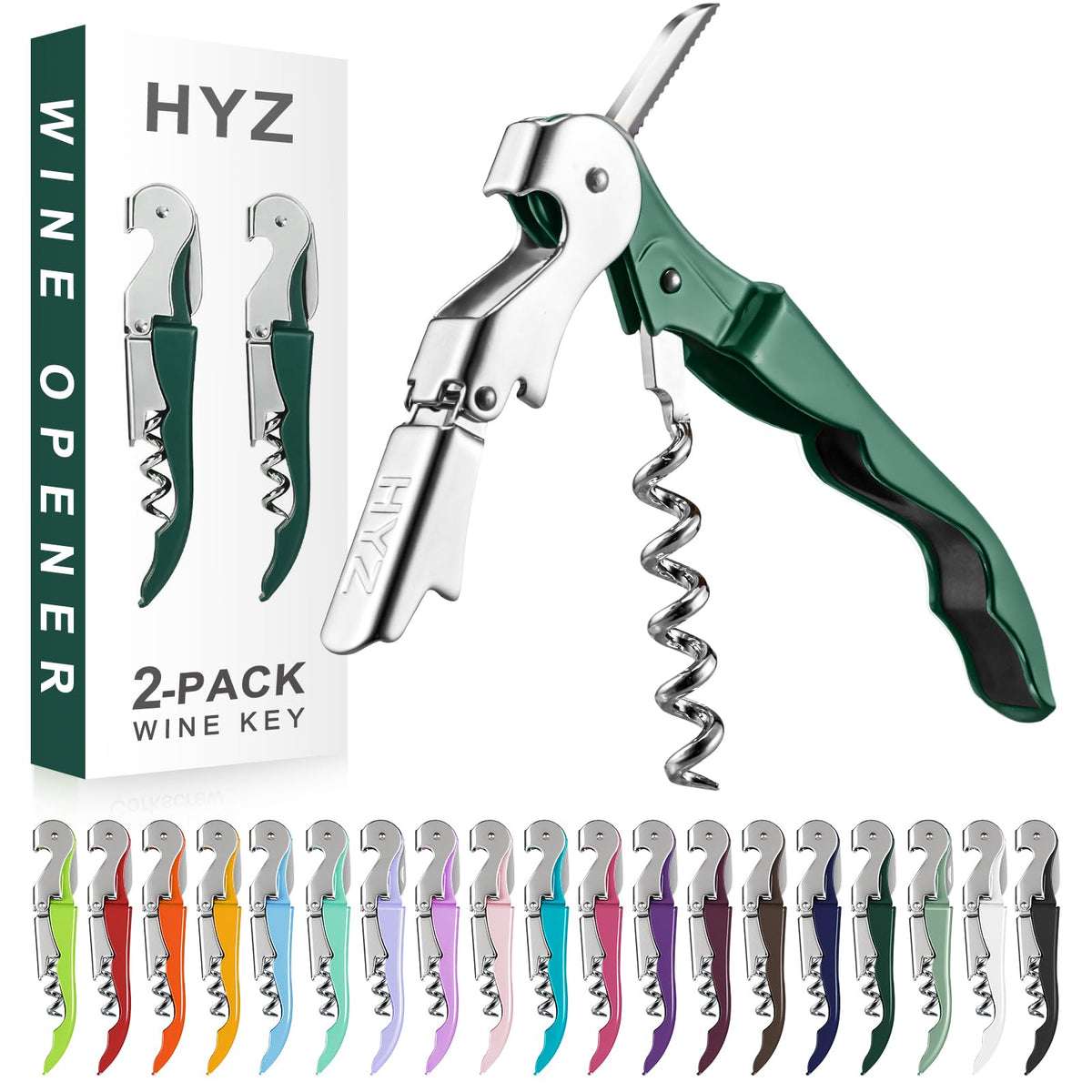 HYZ wine opener in hand showing ergonomic dark green handle for quick use
