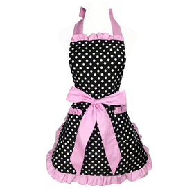 Hyzrz cute apron with retro black polka dots and pink side for style.
