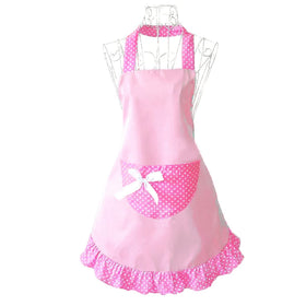 Hyzrz pink bowknot apron, front view, with pocket and playful design