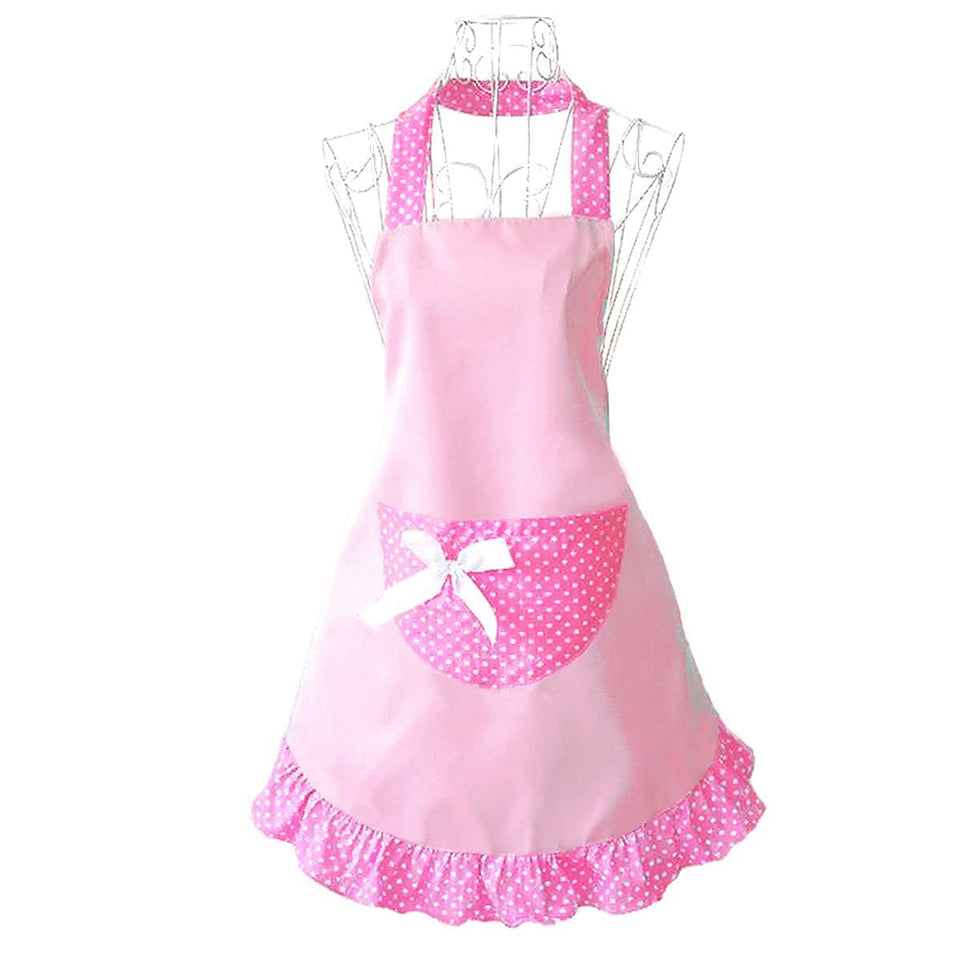 Hyzrz pink bowknot apron, front view, with pocket and playful design