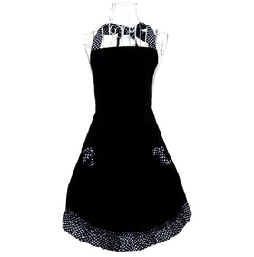 Hyzrz cute retro apron with pockets in black for practical kitchen organization.