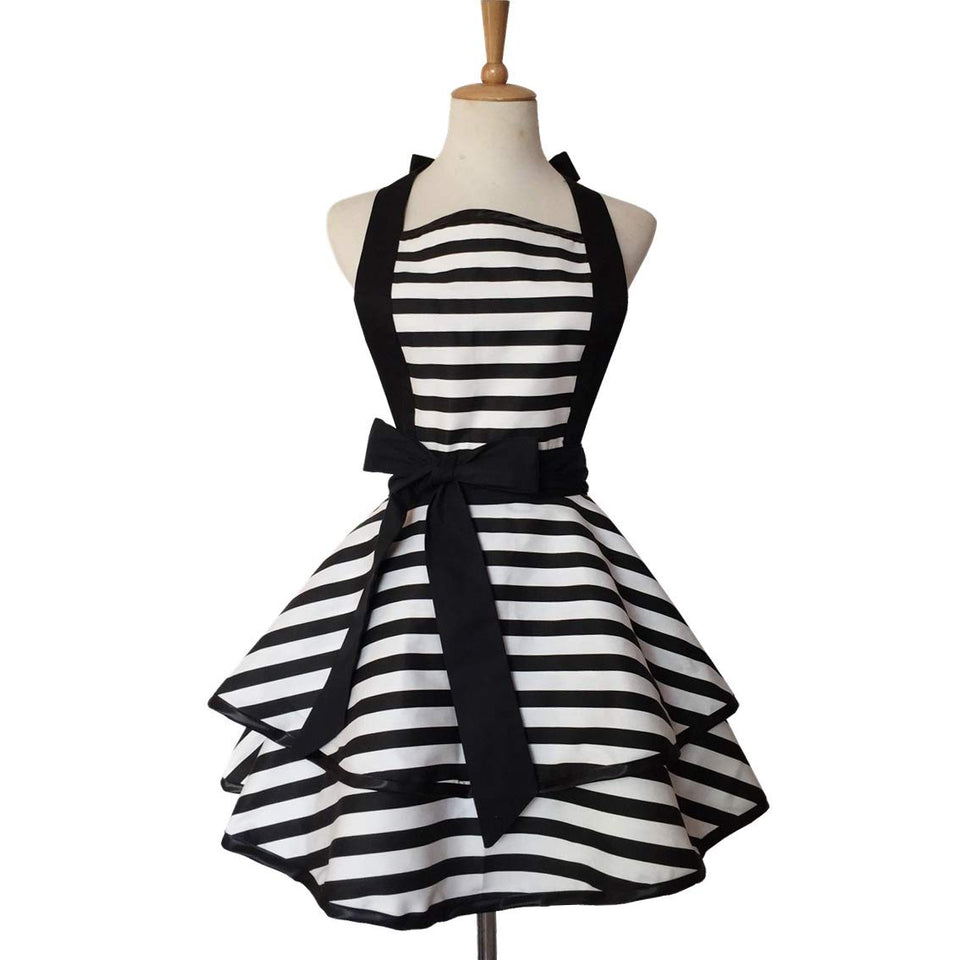 Hyzrz lovely handmade cotton retro apron in black, front view for stylish kitchen prep.