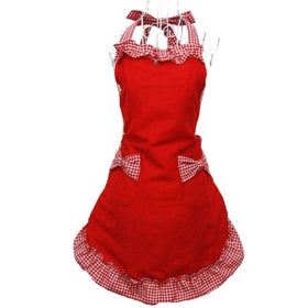 Hyzrz vintage red kitchen apron adds retro style to home cooking.