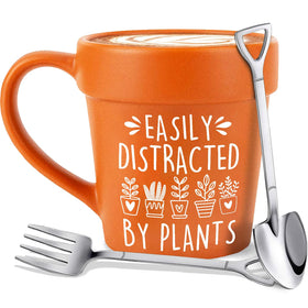 Hzizi 14oz plant mug with shovel spoon top view for coffee.