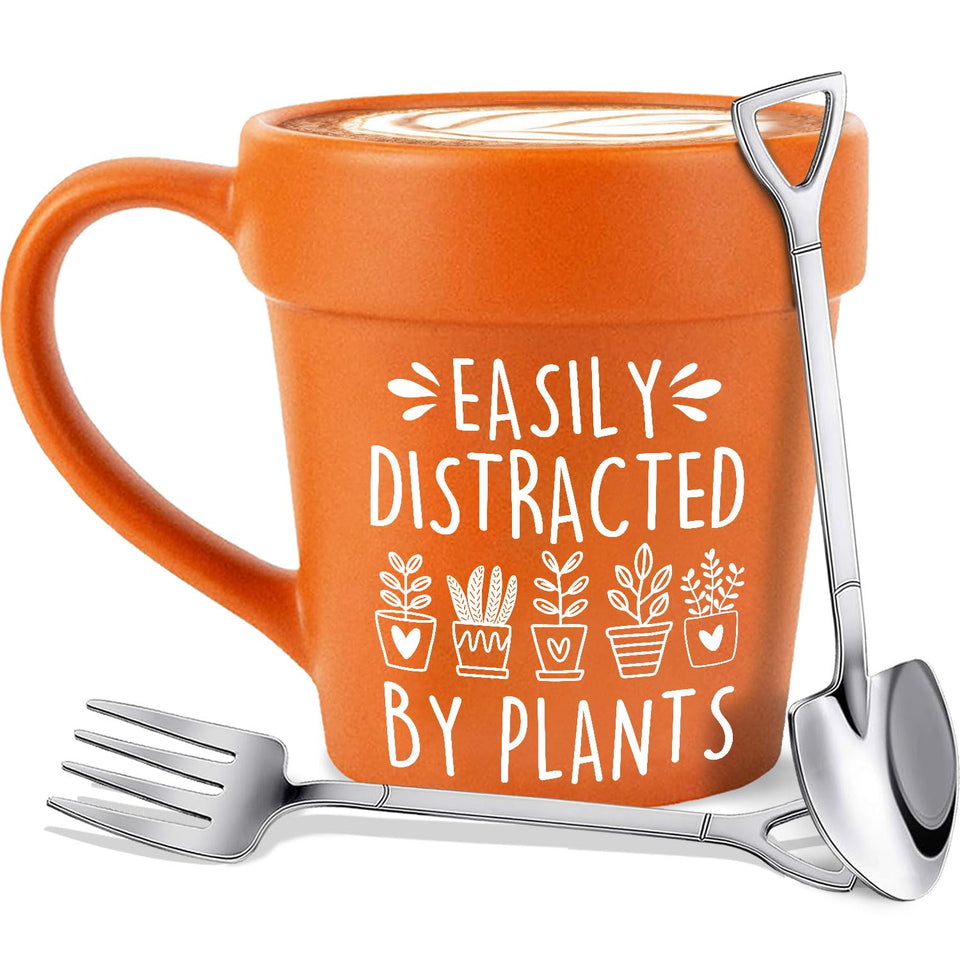 Hzizi 14oz plant mug with shovel spoon top view for coffee.